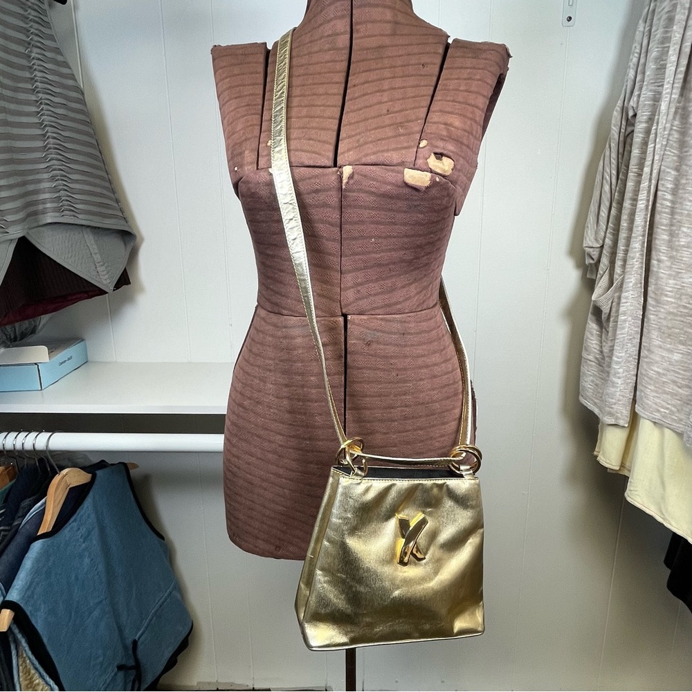Vintage 90's Paloma Picasso Gold Italian Leather Convertible Crossbody Bag